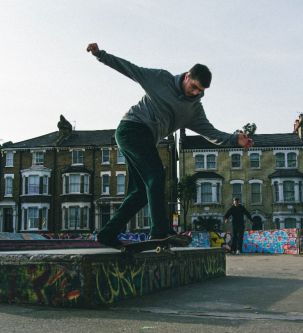 A photograph of a skateboarder.