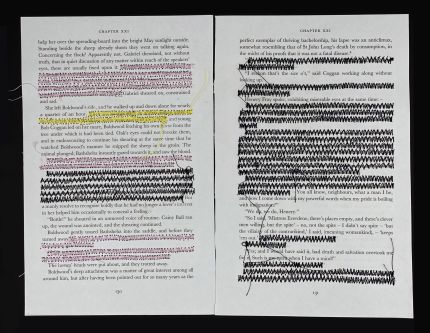 papers with hand highlighted text