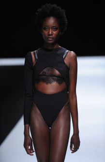 Female model wearing two piece lingerie designed by Madeleine Storm Harper Hollingworth 