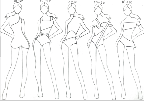 A series of sketches of various fashion designs.