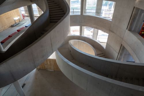 View of the insitu-concrete poured staircase inside LCF's new building. Photography by Tony Lall-Chopra, Technical Co-ordinator: Stratford D&D at LCF. 