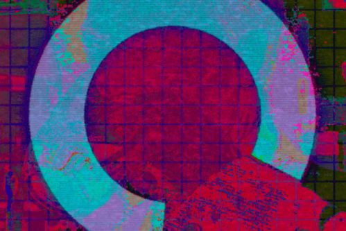 A still from Luke's gif animations, featuring overlays of blue, pink and purple graphics.