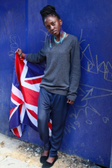 Woman holding flag.