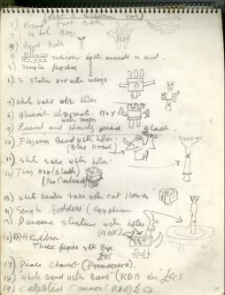 Ian Godfrey sketchbook, list of work. 