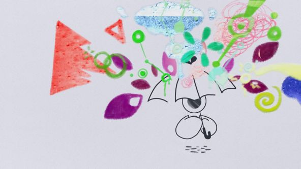 A still from Minjoo's short film, depicting shapes denoting different emotions.