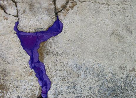 Close-up of purple detailing in a crack in a concrete wall