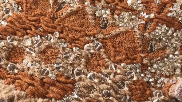 Close up of a sample of the textile work for Future Brown created by Ferenc Zepko