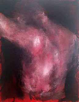 Pink and red abstract painting of the human body