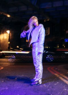 designer lisa keane in reflective outfit she designed
