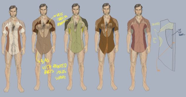 illustrations of four menswear shirt variations