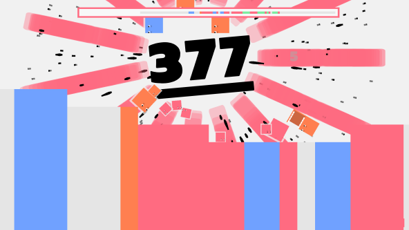 screenshot of game with coloured blocks eating each other.
