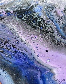 Black, purple and blue abstract ink painting 