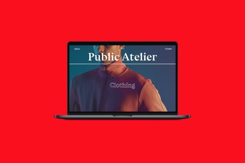 Laptop showing website for 'Public Atelier'