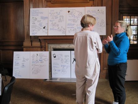 Two women in discussion in front of visual note taking