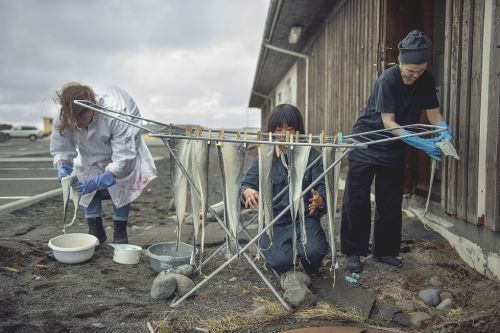 Nordic fish Skin drying on a clothes airer
