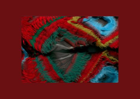 close up of multicoloured faux fur garment