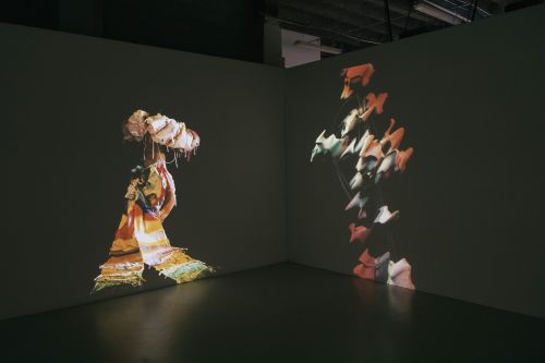 Screen with costumes moving