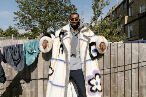 Man in patterned fluffy coat