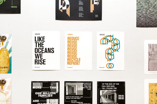 A selection of graphic design posters.