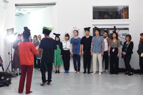 group of people standing in a line