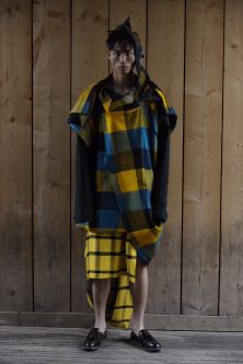 Deconstructed yellow and blue tartan suit