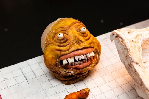 A prop for an animation. An ugly face with wonky teeth.