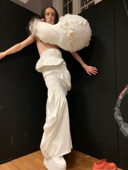 Model wearing a creation from the CSM White Show by Emily, a study abroad student