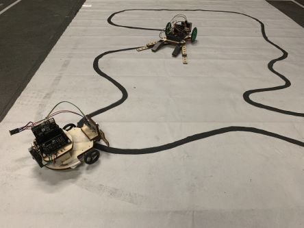 Robots on a track.