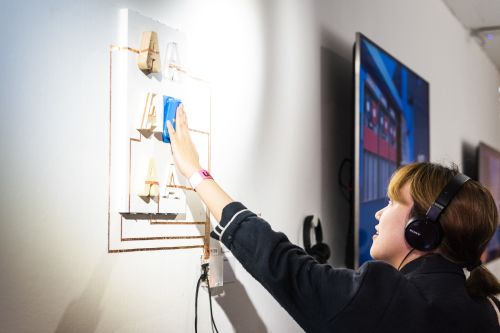 Student work in gallery spaces at London College of Communication 