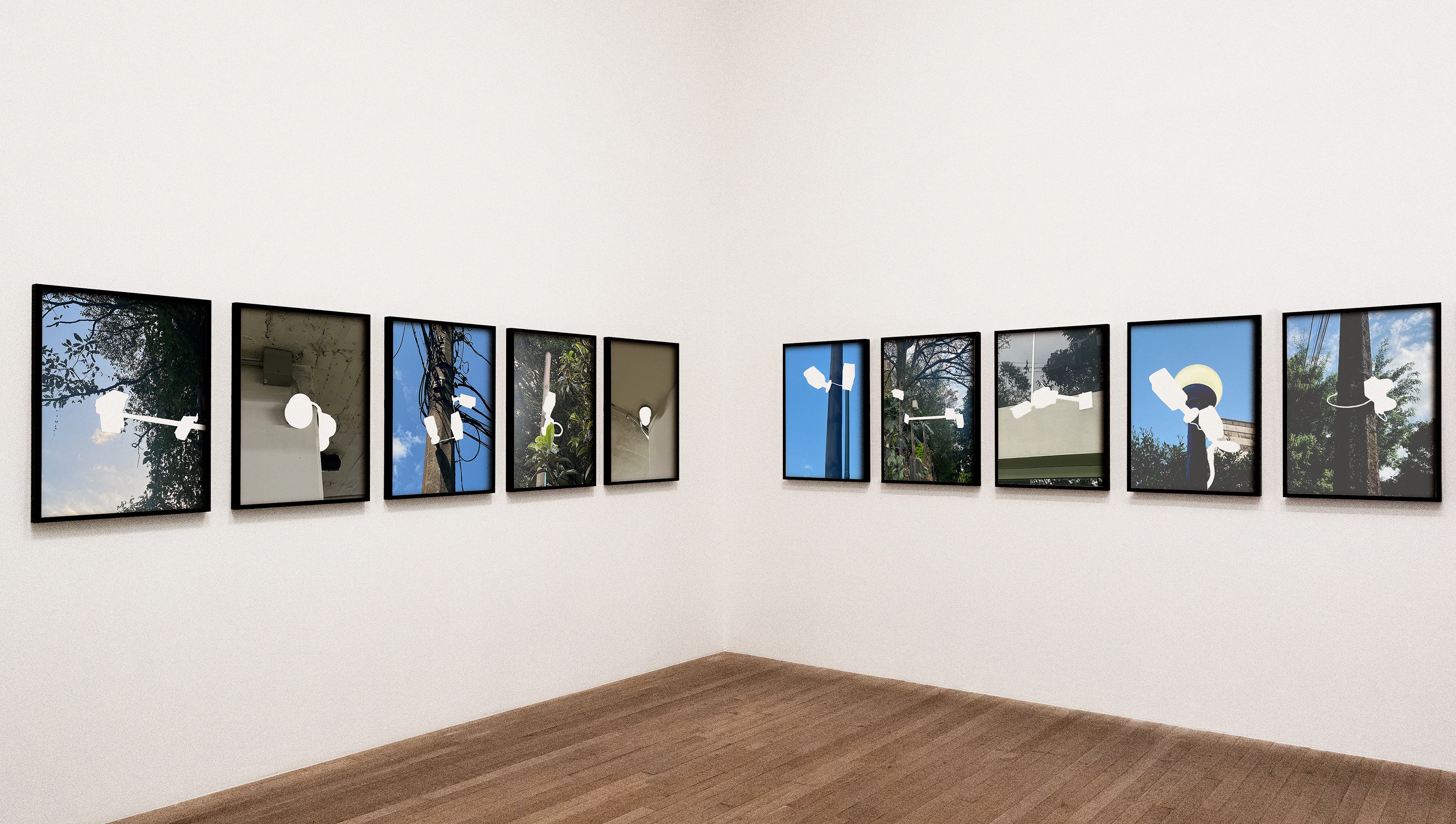 Photographs hang on a gallery wall