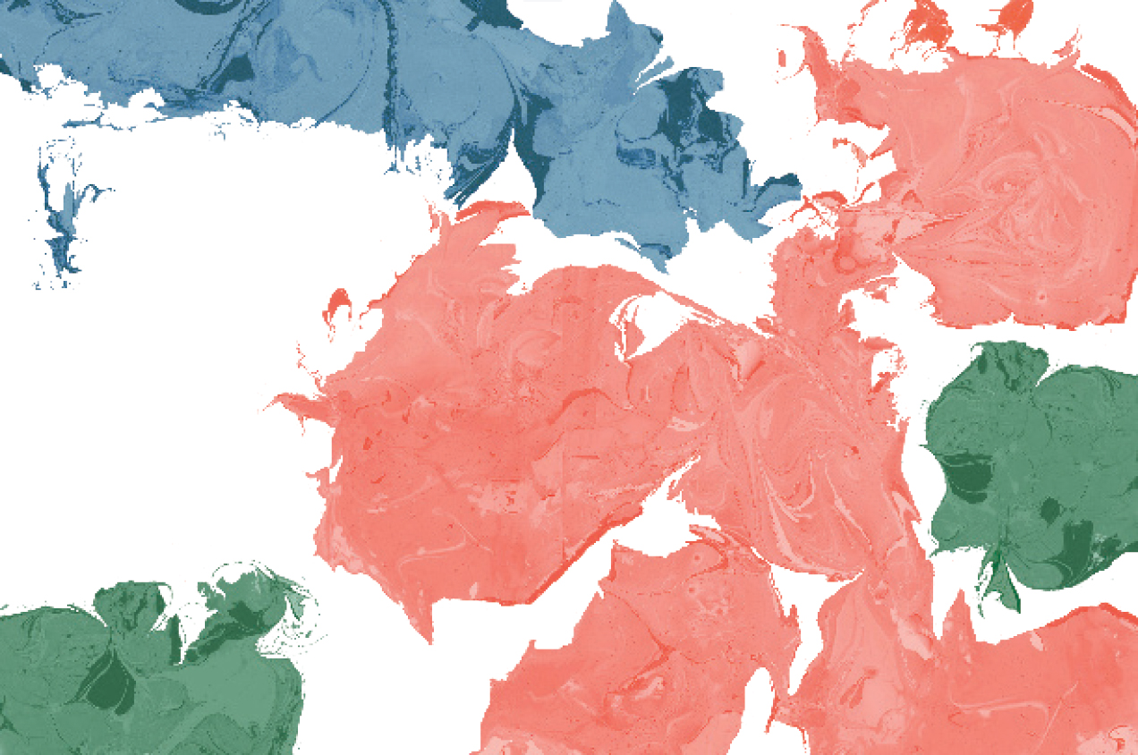 An abstract background made up of blue, green and pink shapes
