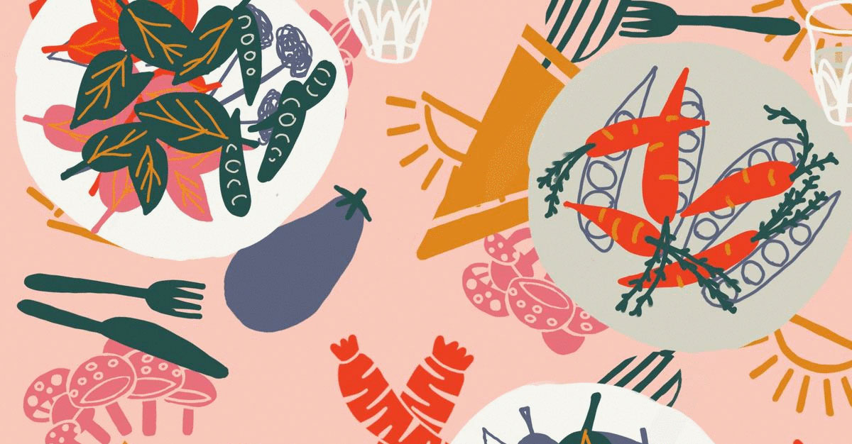 Graphic depicts stylised fruit and vegetables.