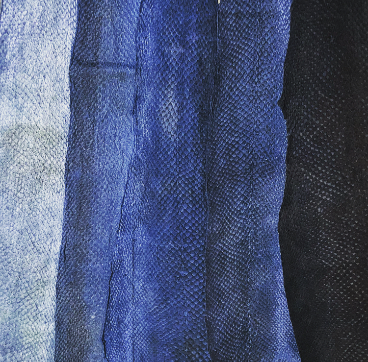 indigo dyed fish skin sample