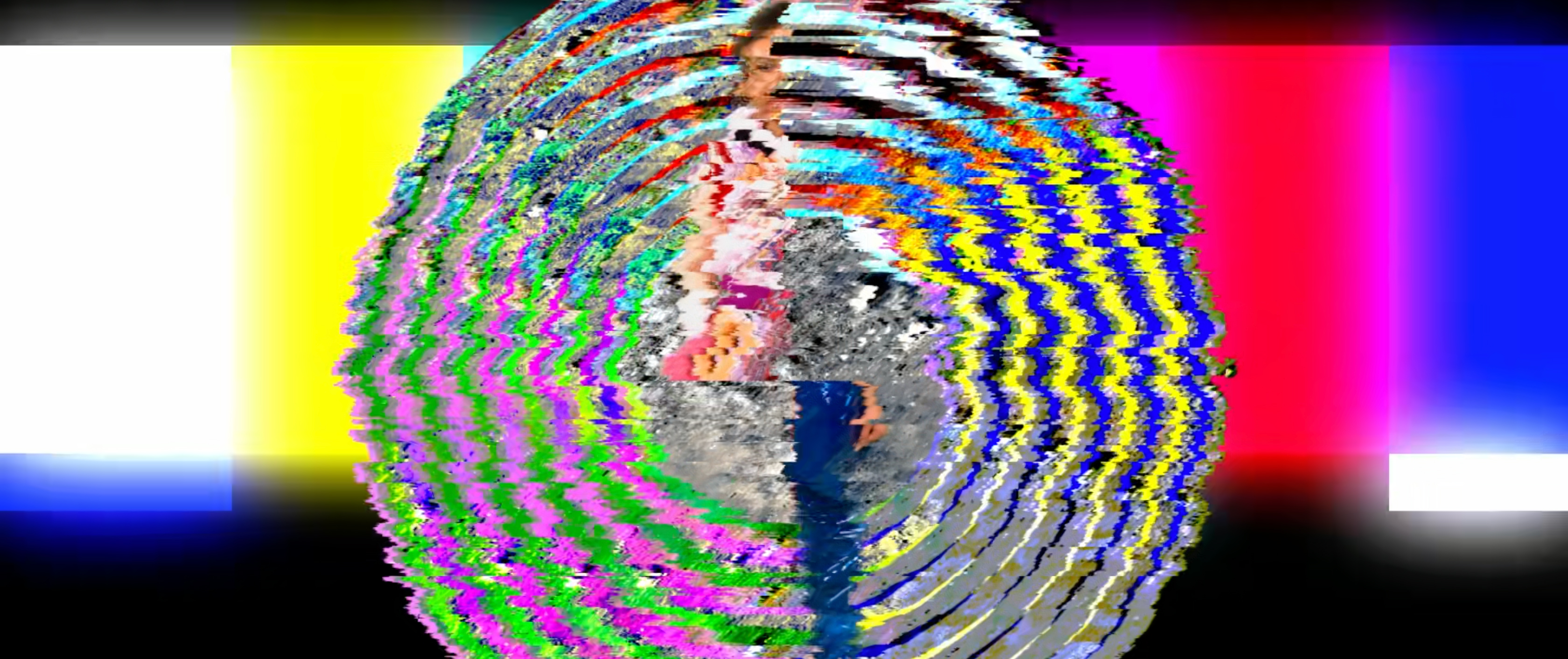 Multi-coloured image of showing a circle with glitches.