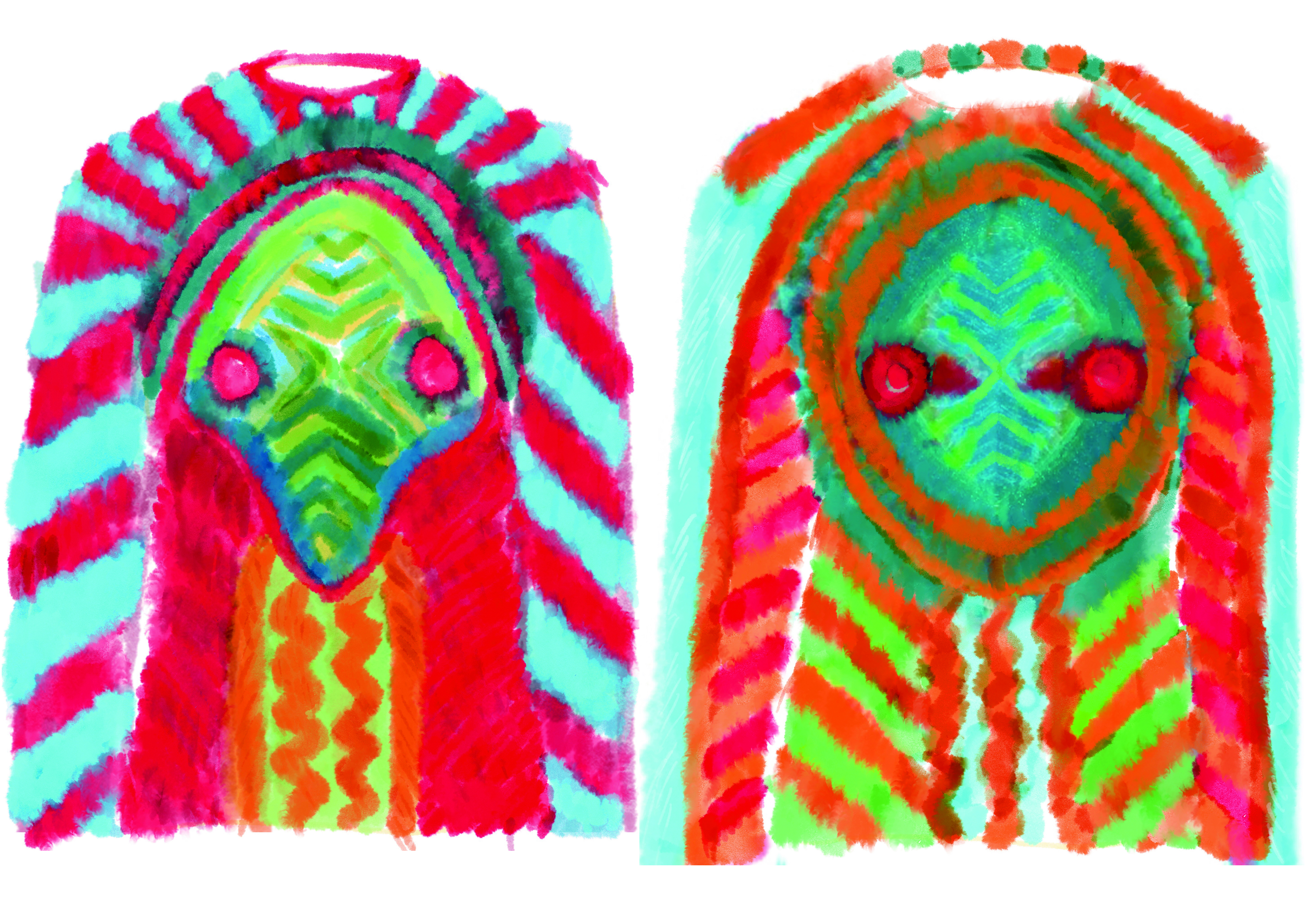 Colourful African-themed top design using paint.