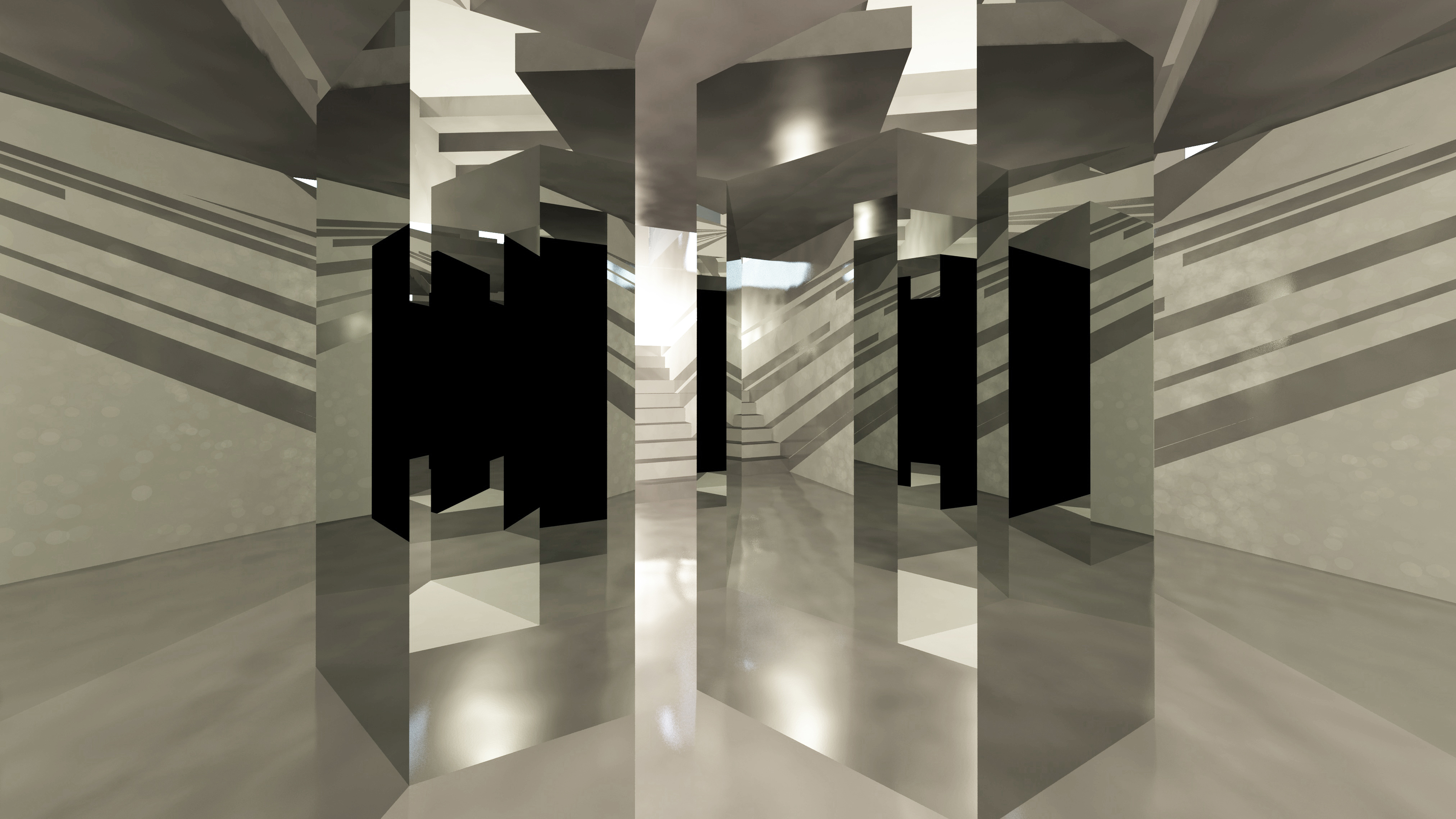 Computer render of mirrored room by BA Interior Design student.