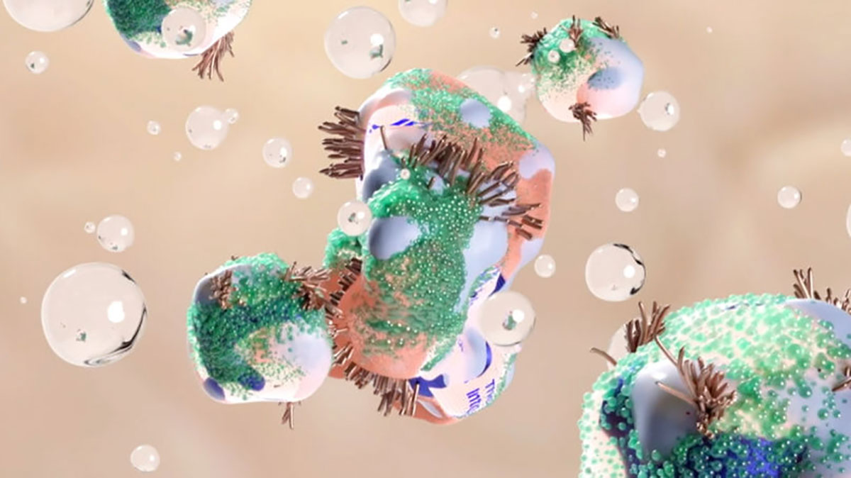 A promotional graphic of cell-like structures.