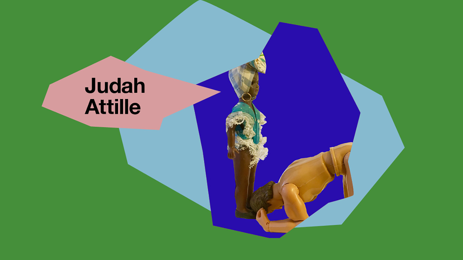 A collage-style image showcasing Judah's photograph, which features doll characters.