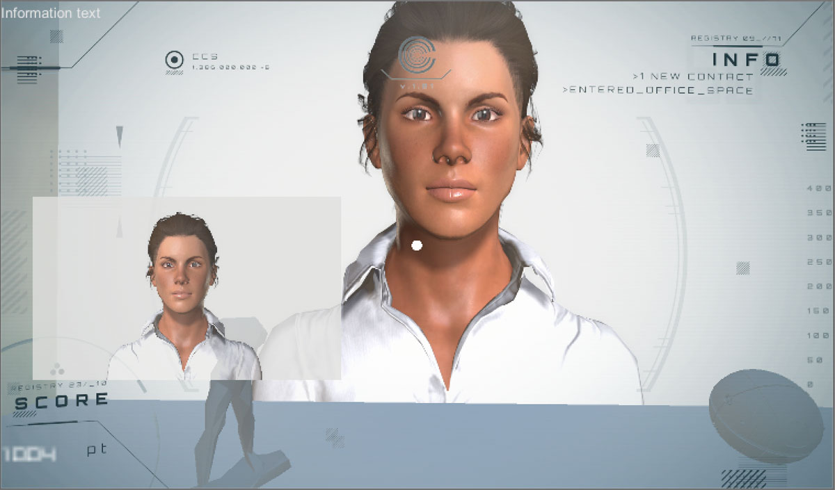 game mockup with digitized woman