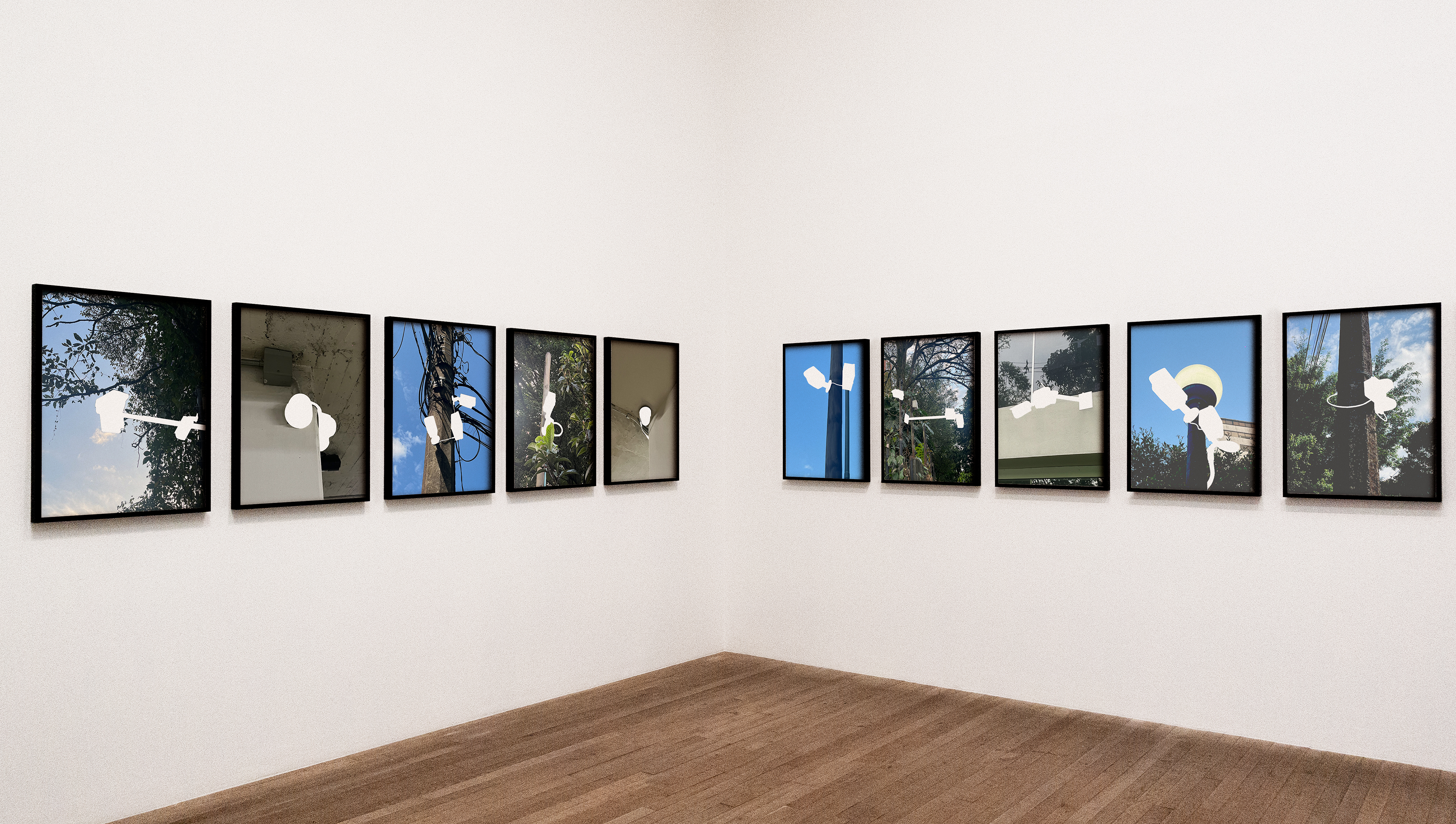 Photographs hang on a gallery wall