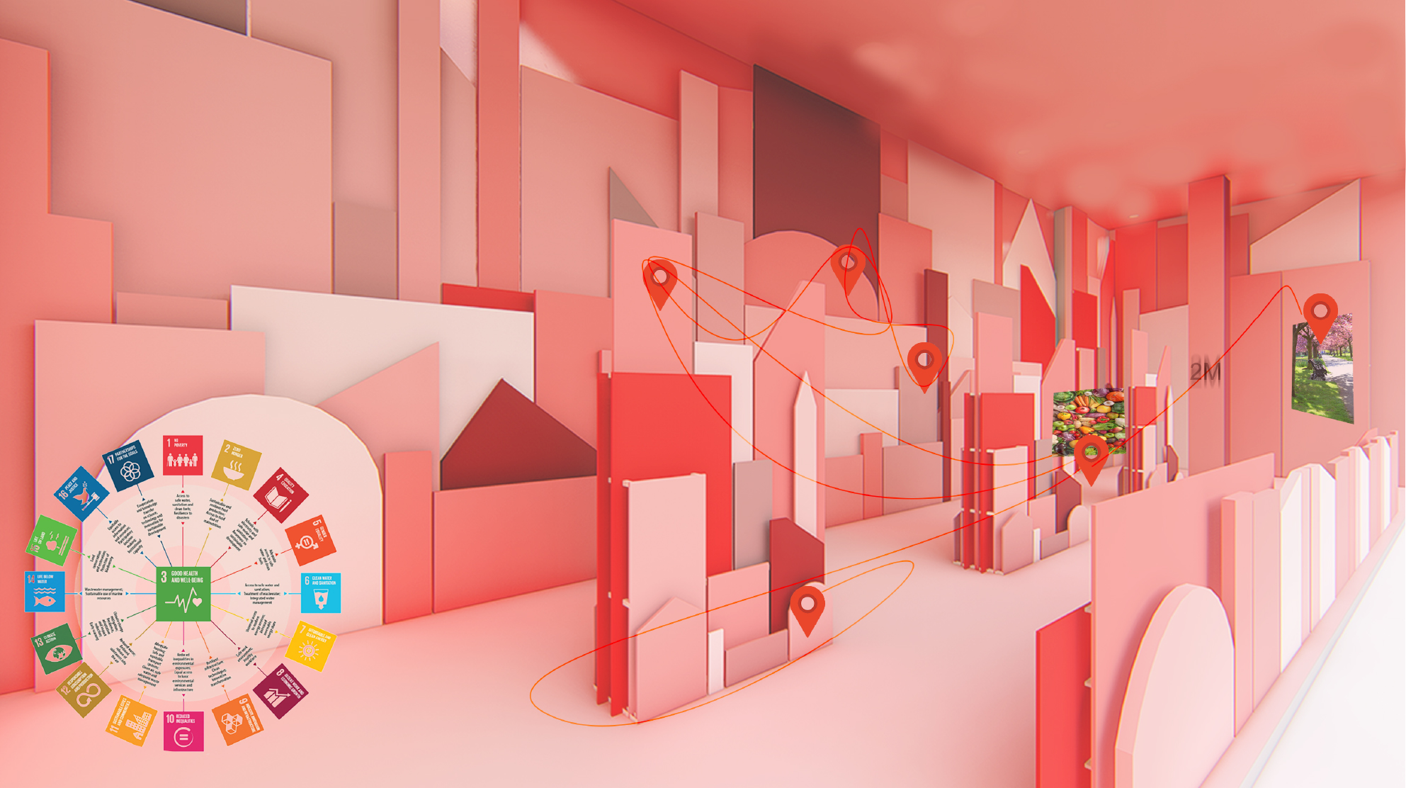 student work showing a mock-up for a room in pink.