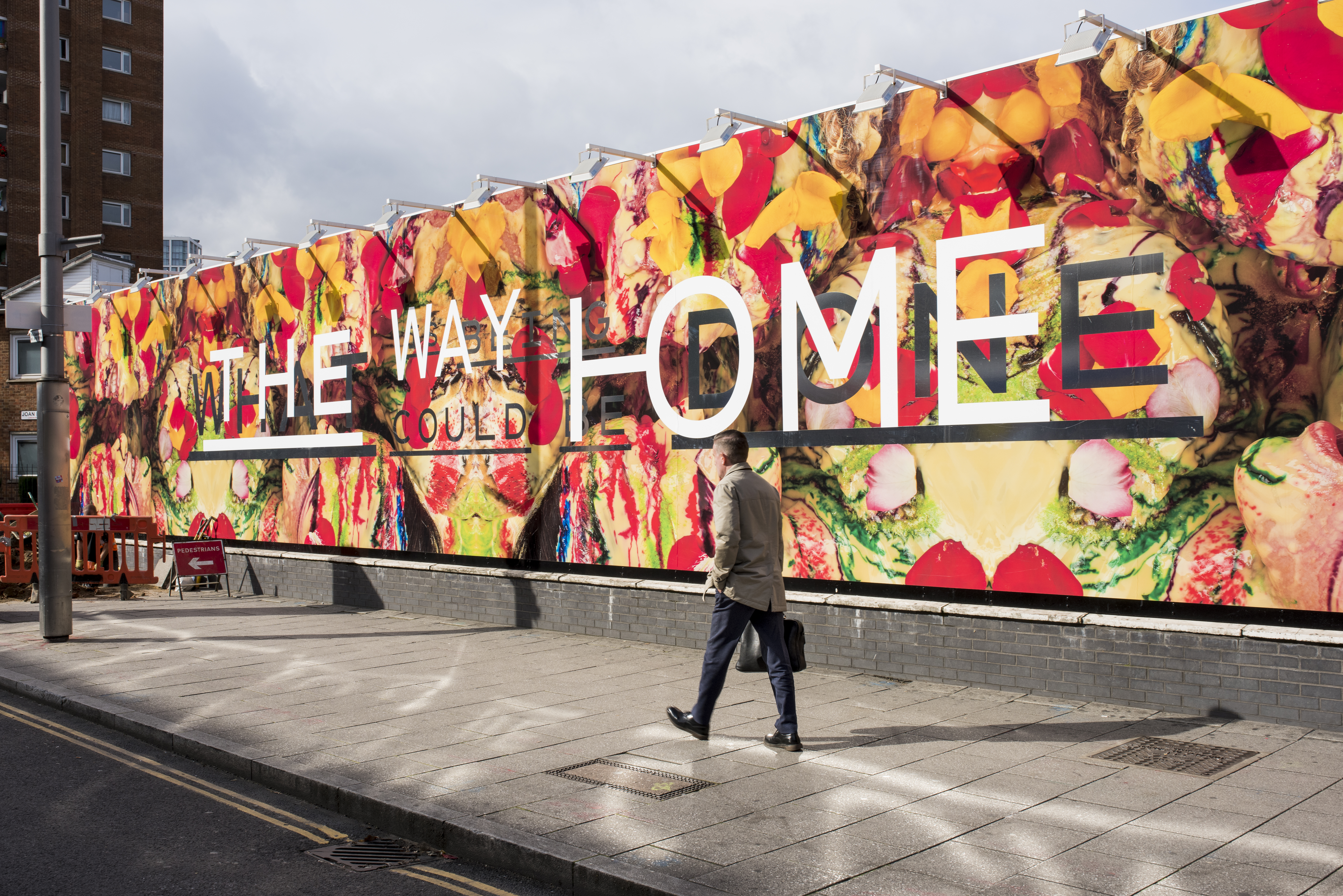 Linder Sterling's Bower of Bliss artwork on display at Southwark Station, which features abstract photomontage of fruit.