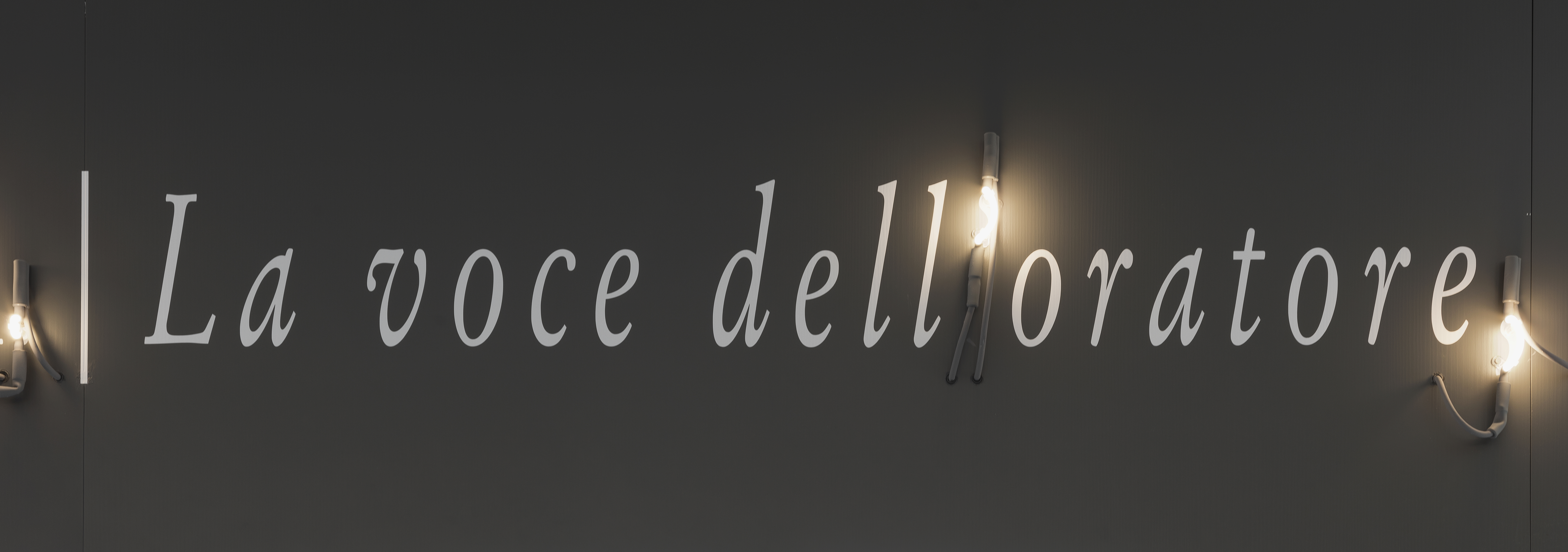 A piece of white text against a black wall