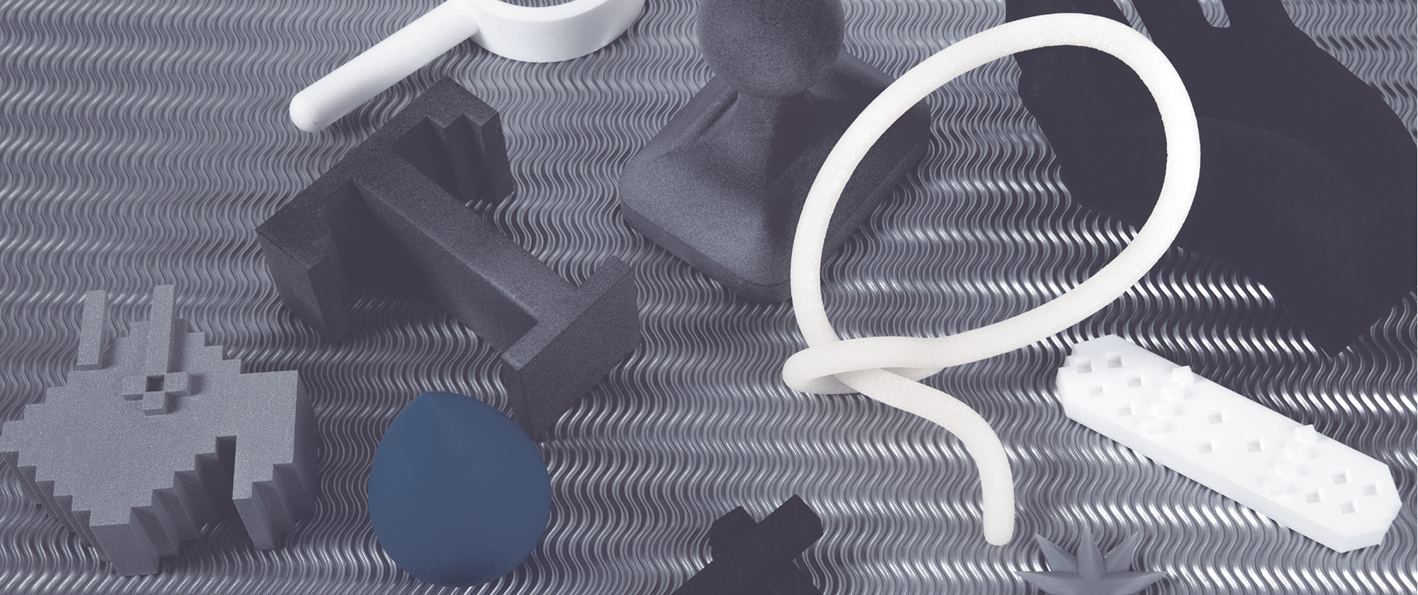 Computer-generated image of grey and white objects.