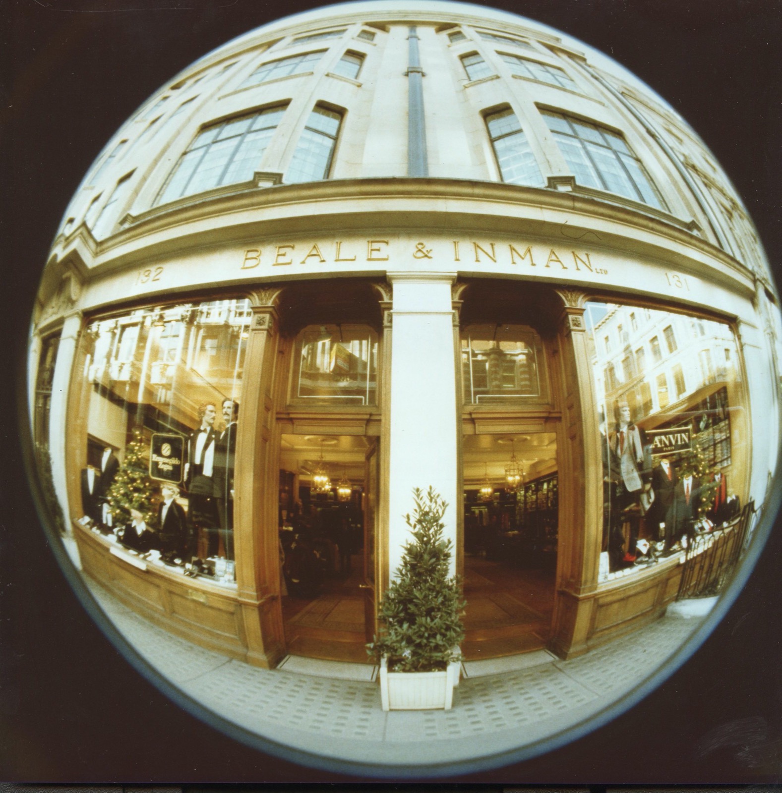image of a shop front through a fish eye lens