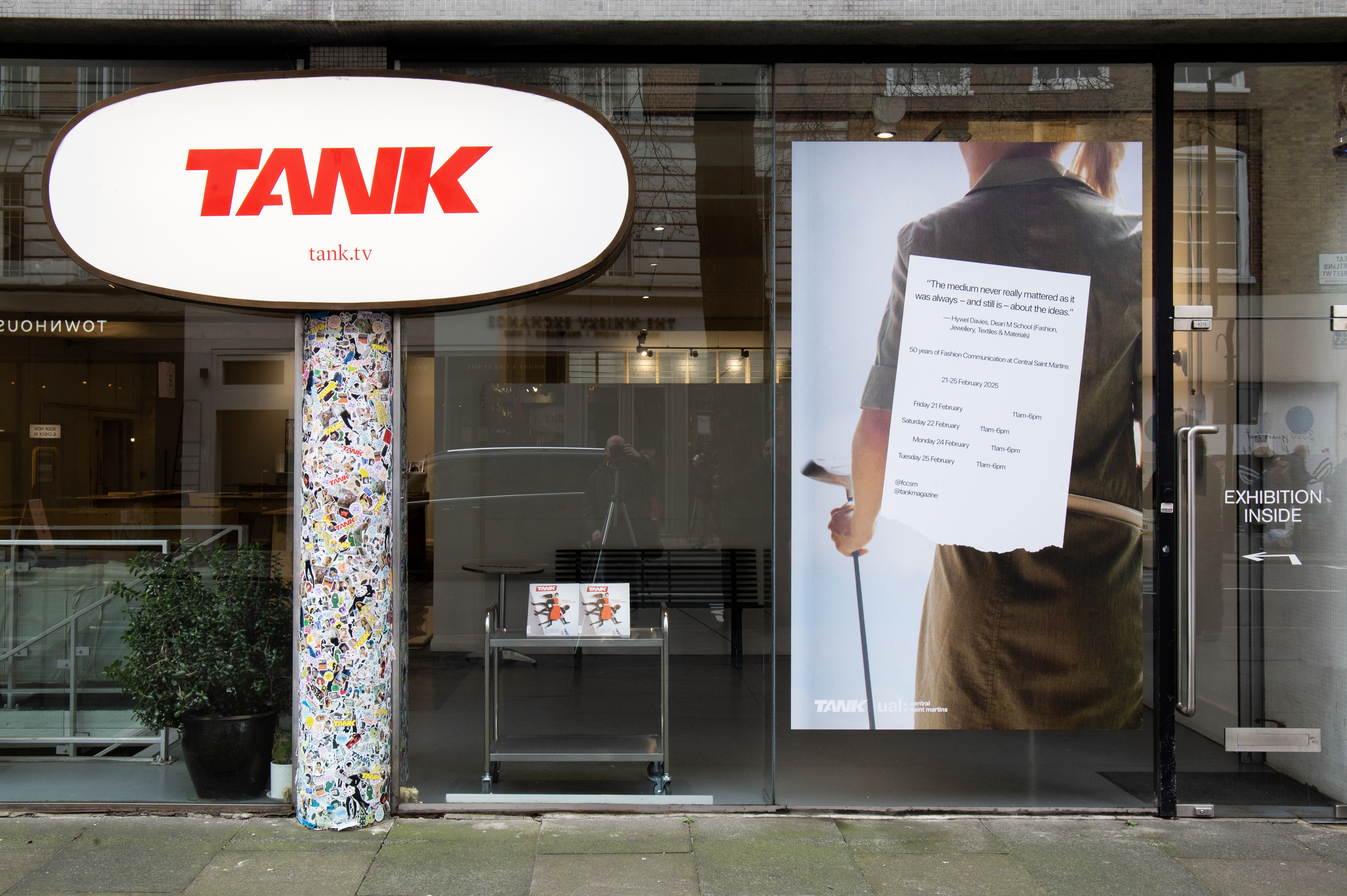 Street view of TANK Magazine headquarters with their logo.