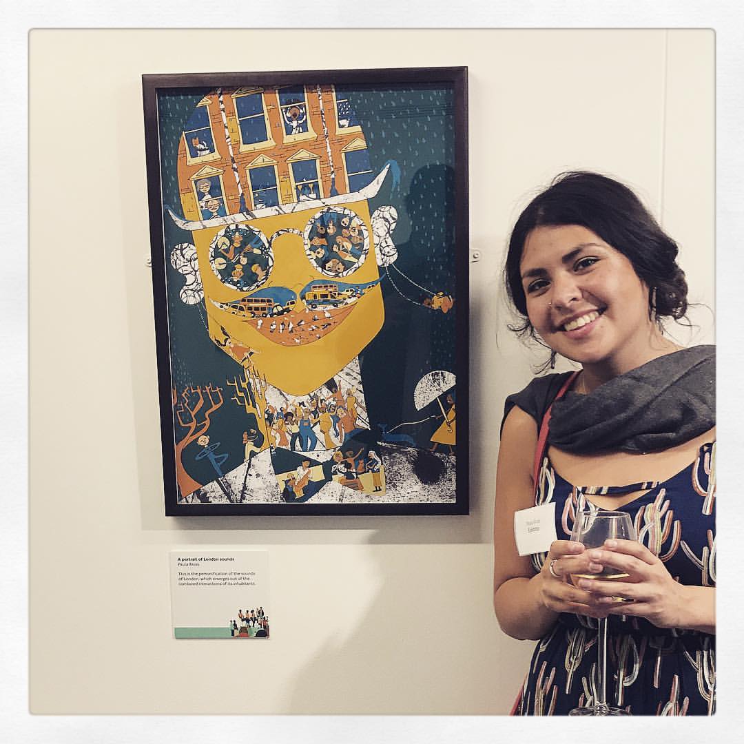 Paula Rivas with her short listed piece for The Prize of Illustration 2017 – Sound of the City