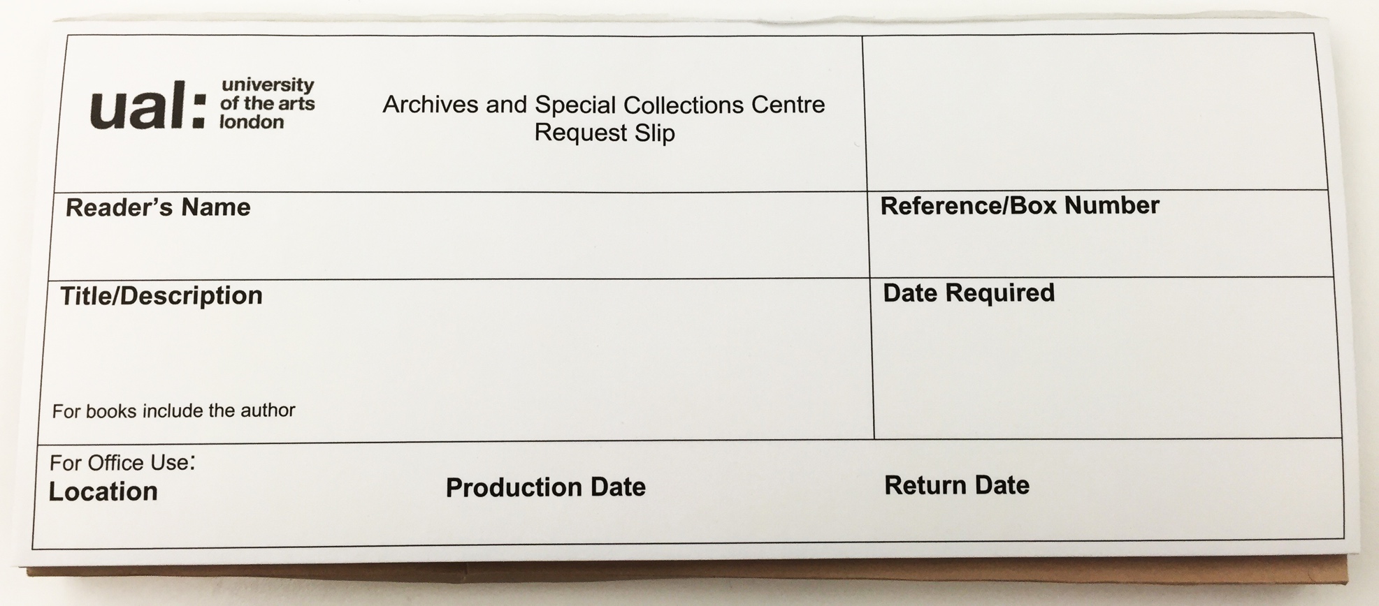 ASCC slip book, used for researchers to request archive material.