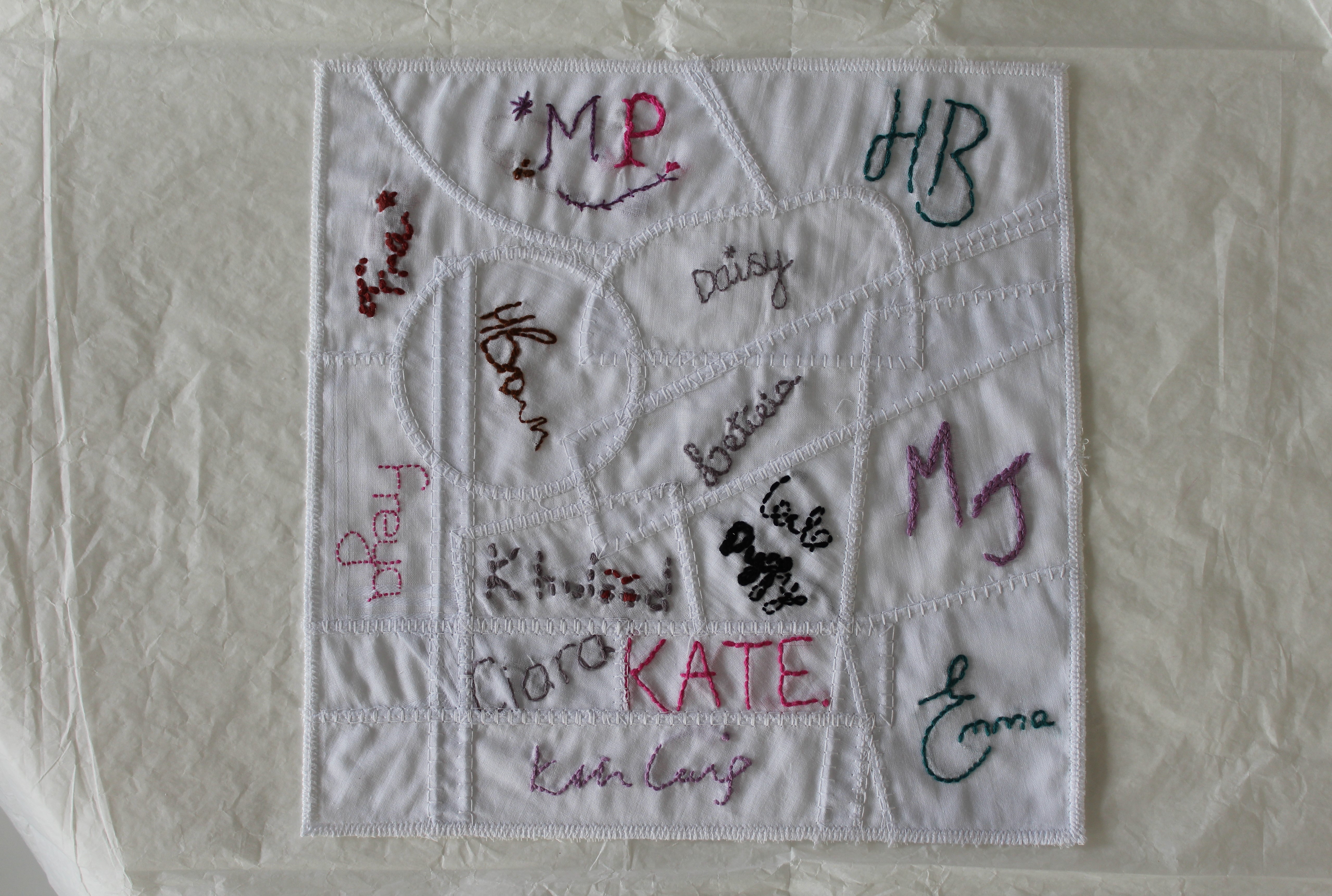 Handkerchief with names embroidered