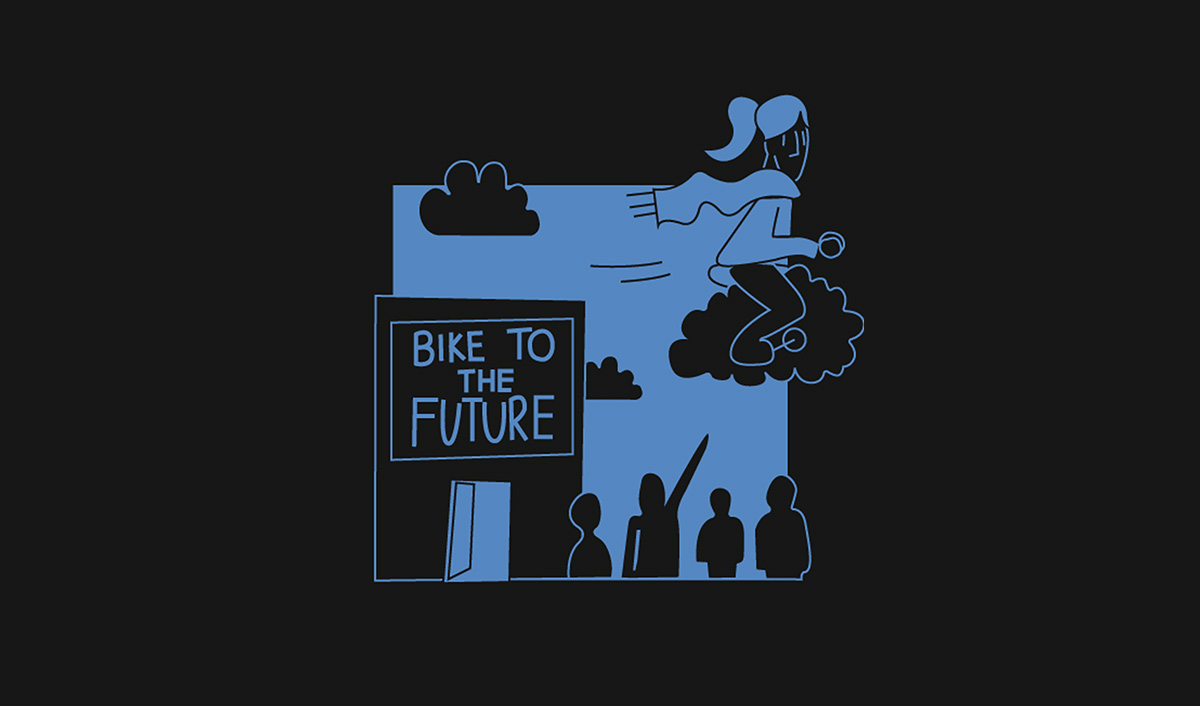 A cartoon-style graphic of a cyclist.